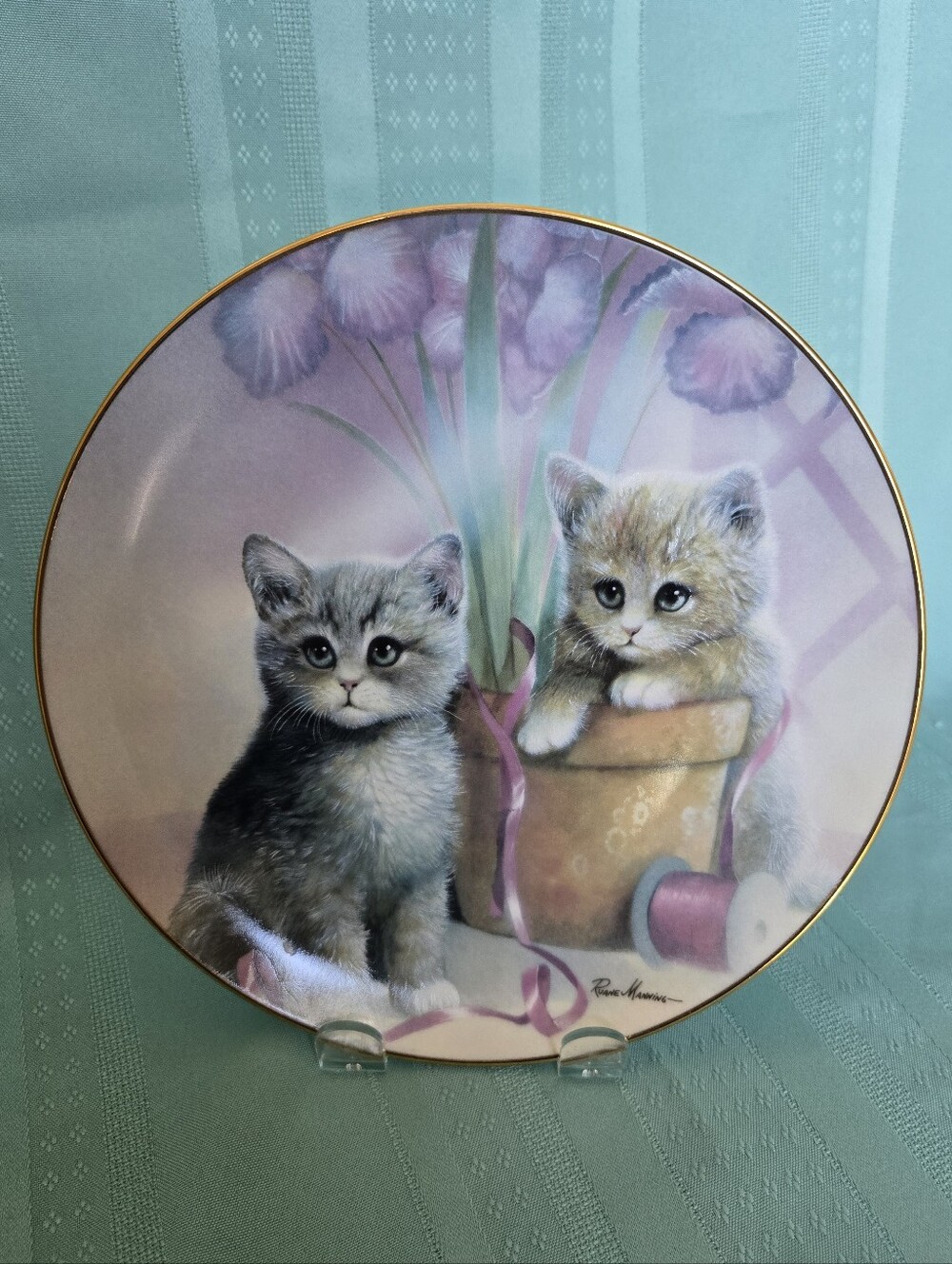 Vintage 1990 Collector Plate with Kittens and Floral Motif By Danbury Mint